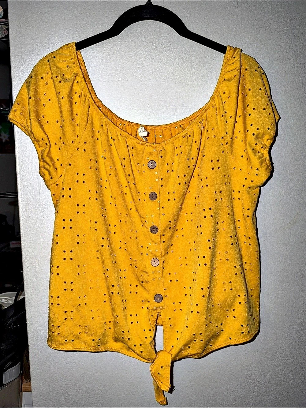Chasing Dots Eyelet Tie-Front Blouse